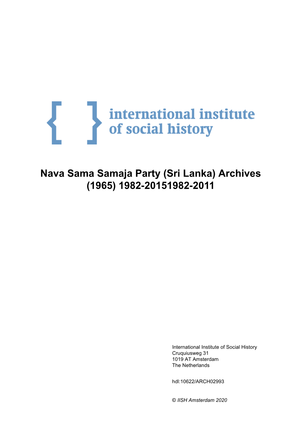 Nava Sama Samaja Party (Sri Lanka) Archives (1965) 1982-20151982-2011