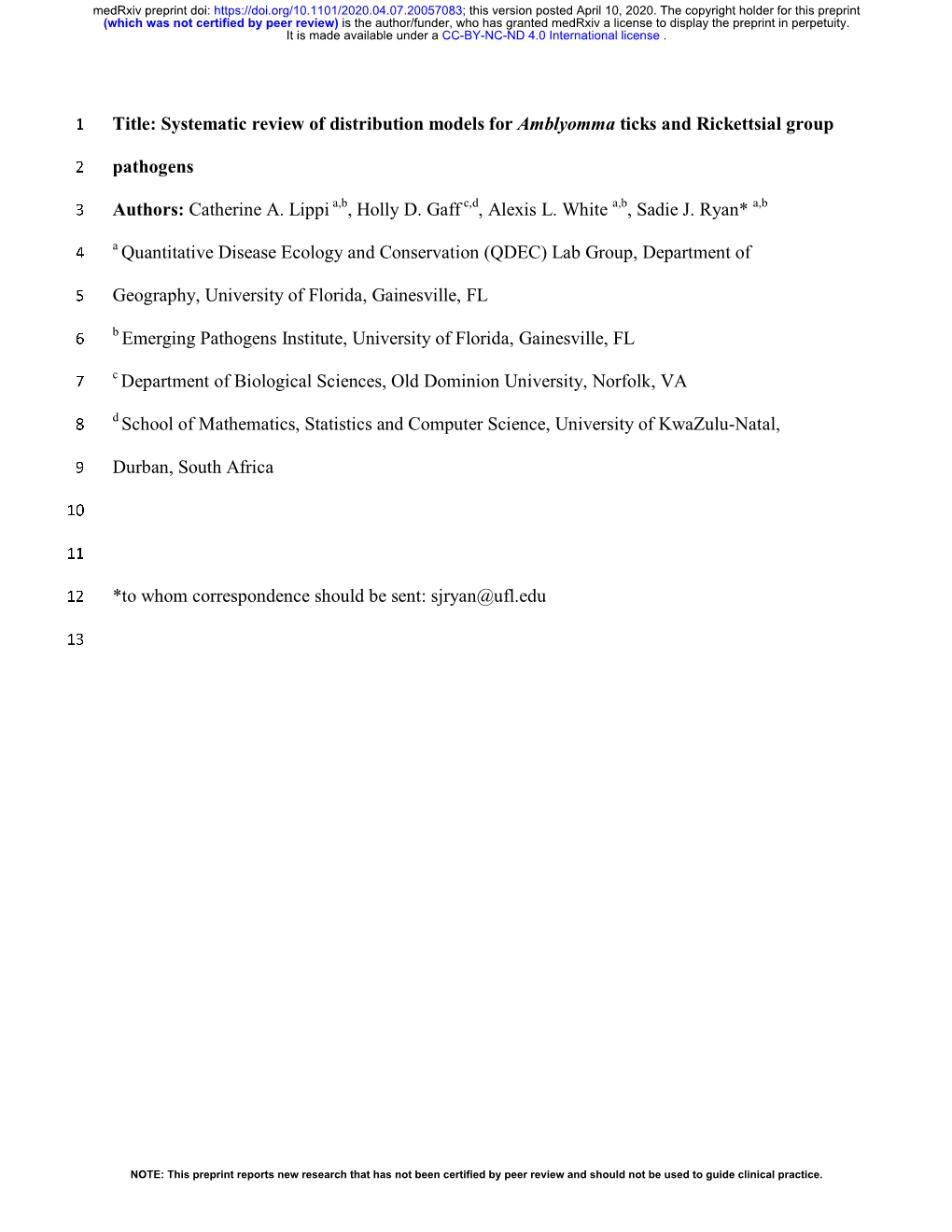 Systematic Review of Distribution Models for Amblyomma Ticks and Rickettsial Group