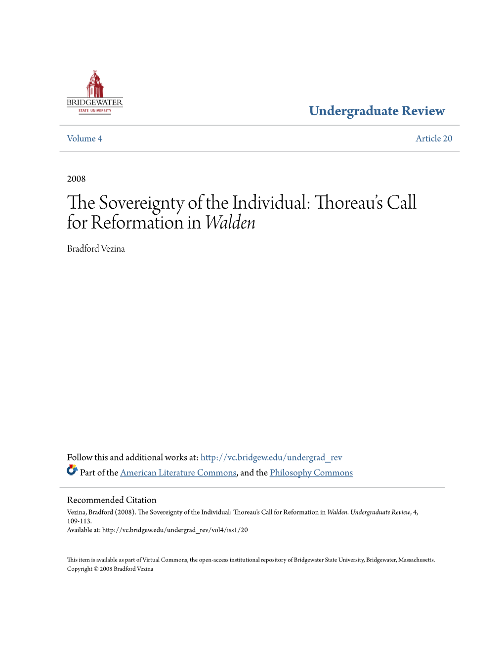 The Sovereignty of the Individual: Thoreau's Call for Reformation In