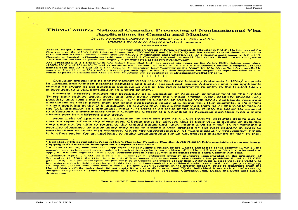 Third-Country National Consular Processing of Nonimmigrant Visa