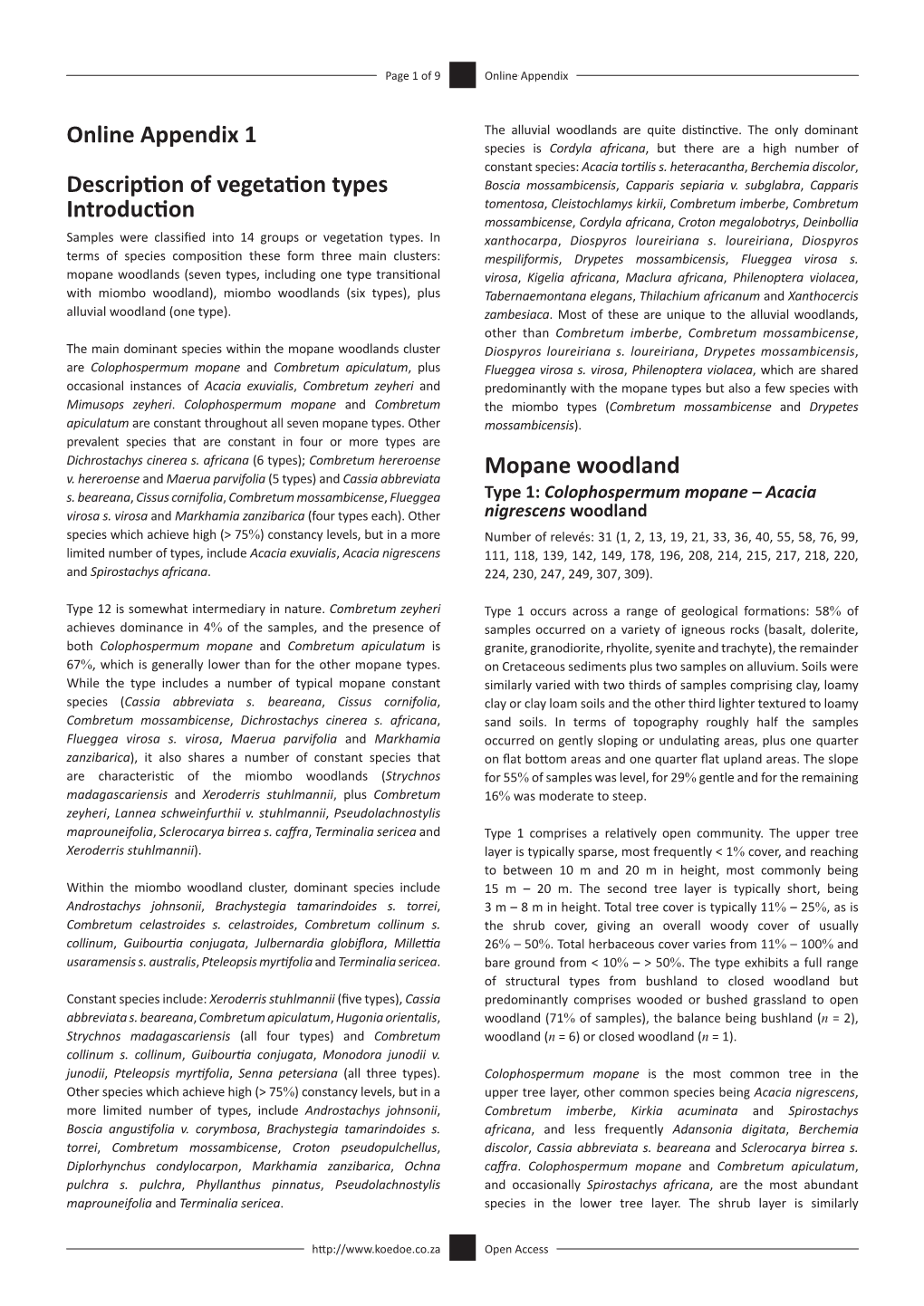 Online Appendix 1 Description of Vegetation Types Introduction