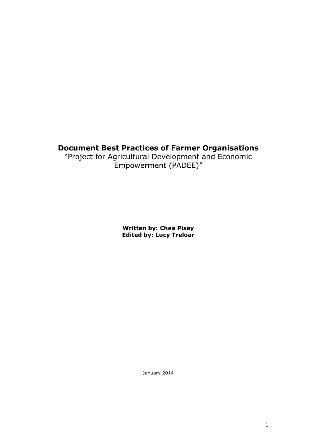 Document Best Practices of Farmer Organisations “Project for Agricultural Development and Economic Empowerment (PADEE)”