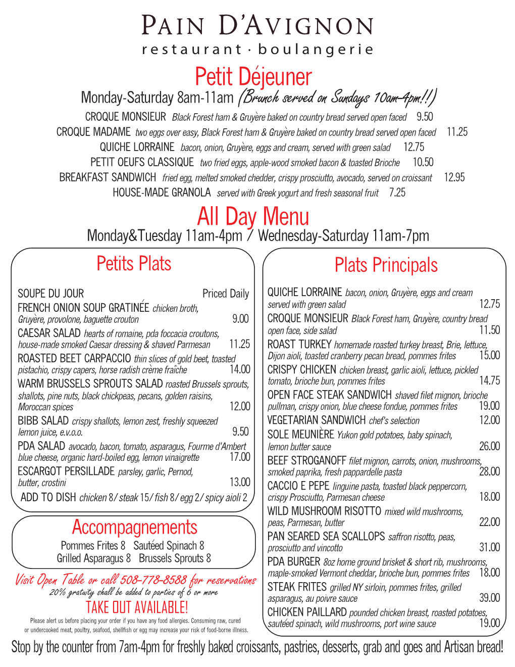 All Day Menu Petit Dejeuner