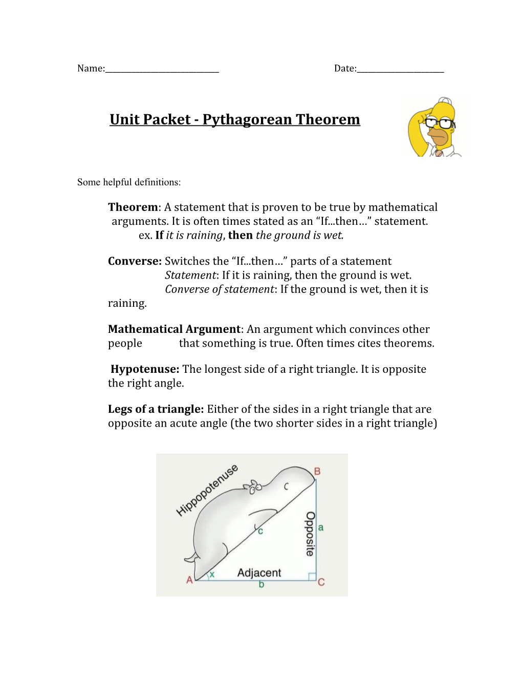 Unit Packet - Pythagorean Theorem