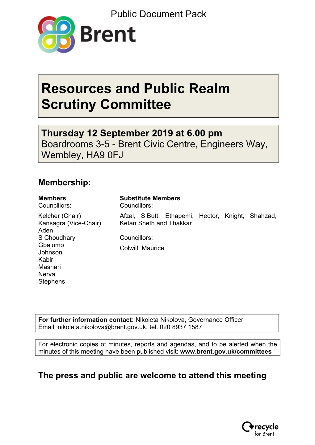 (Public Pack)Agenda Document for Resources and Public Realm