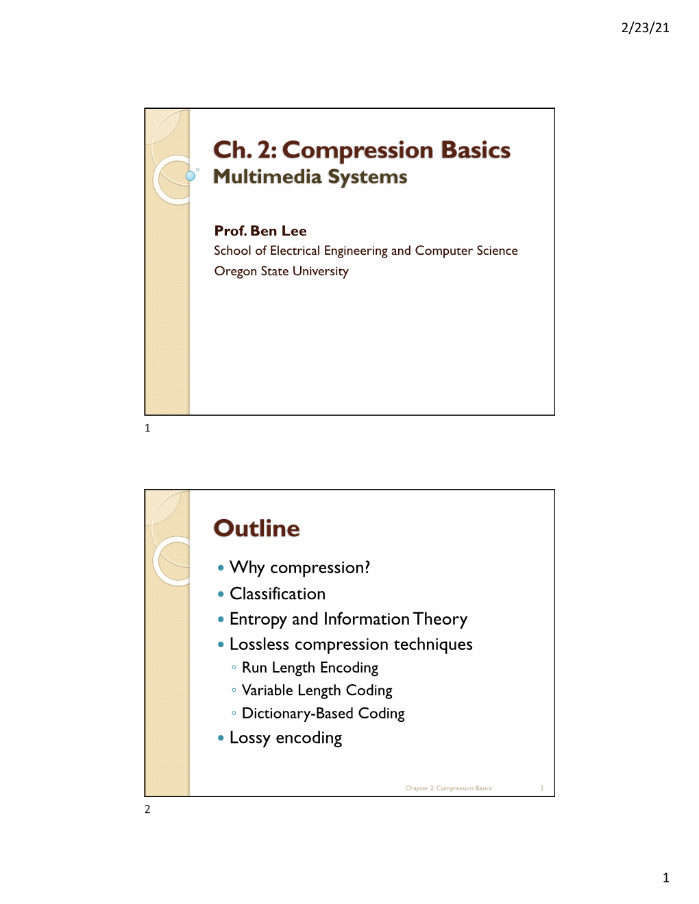 Compression Basics Multimedia Systems