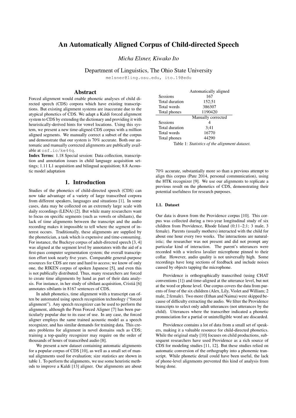 An Automatically Aligned Corpus of Child-Directed Speech