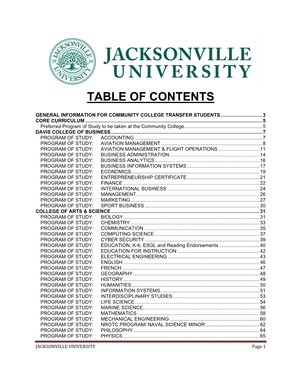 JACKSONVILLE UNIVERSITY Page 1