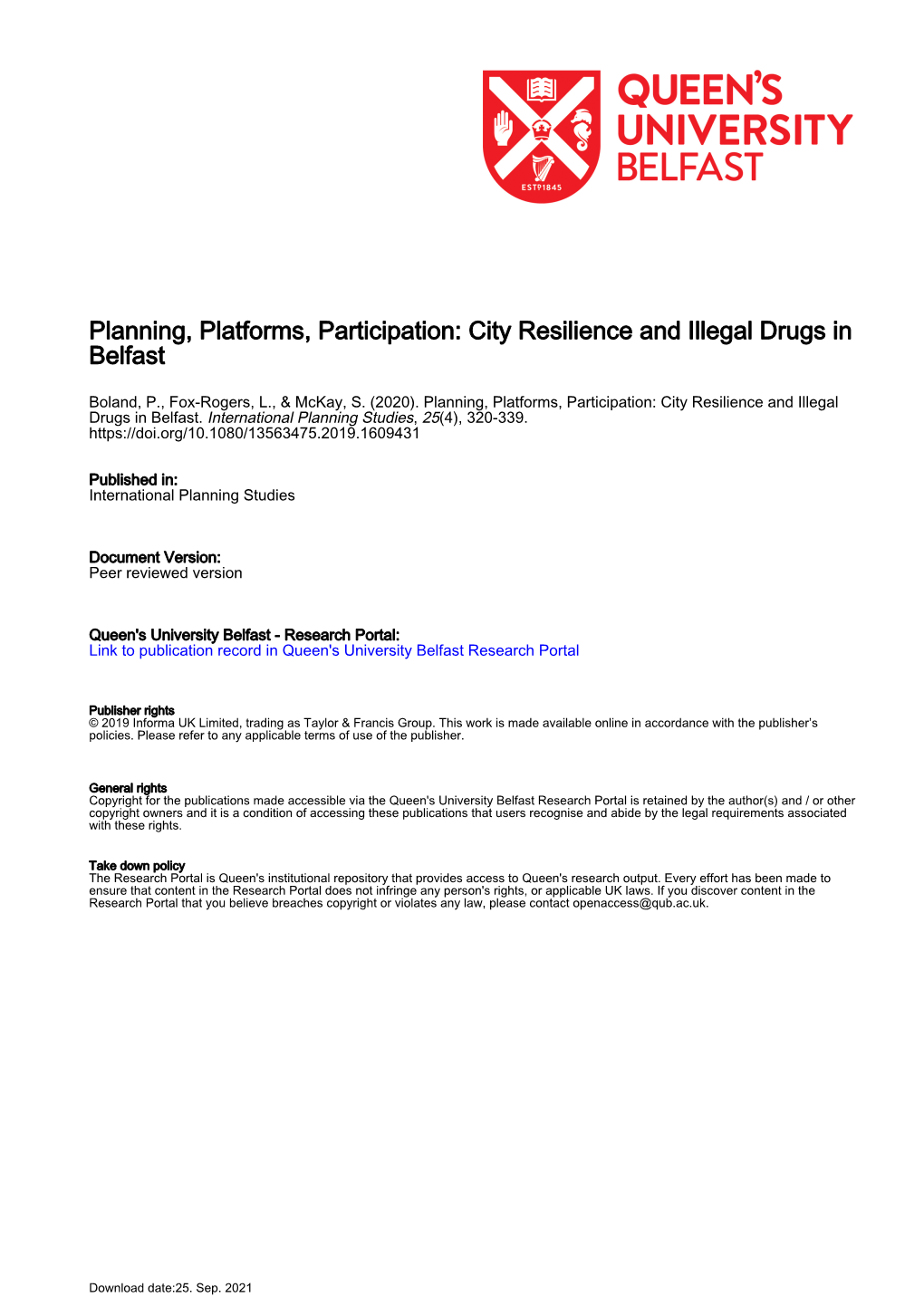 City Resilience and Illegal Drugs in Belfast