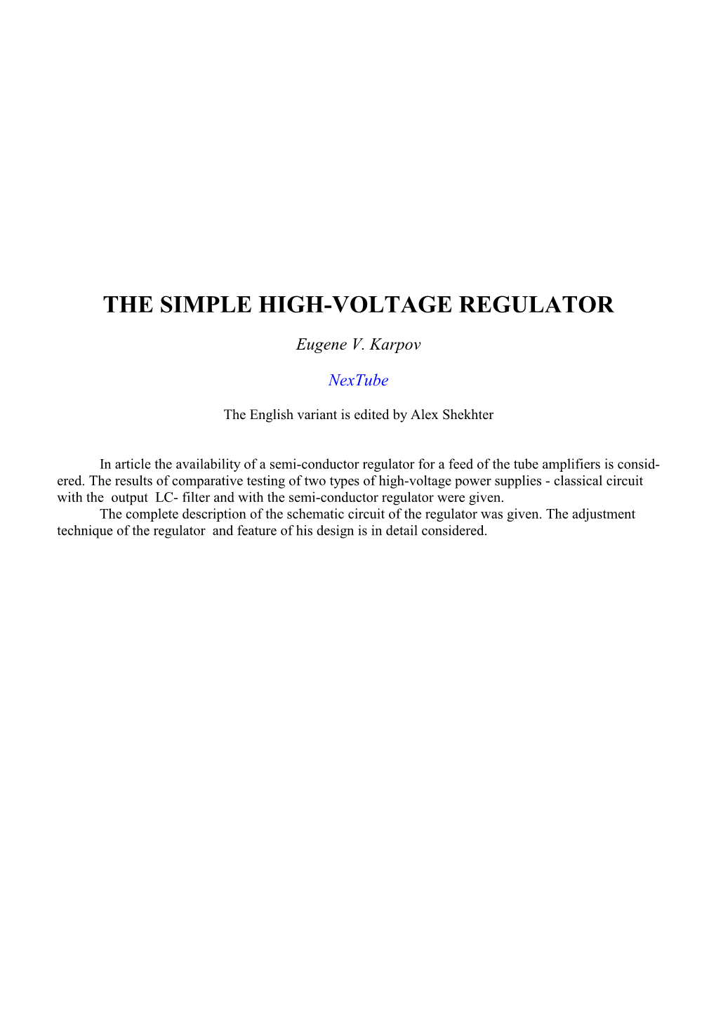 The Simple High-Voltage Regulator