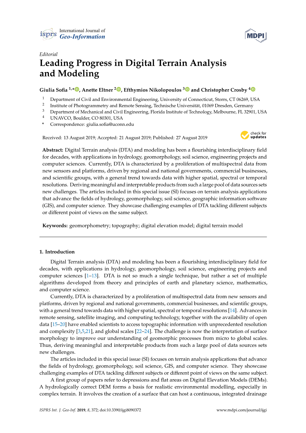 Leading Progress in Digital Terrain Analysis and Modeling