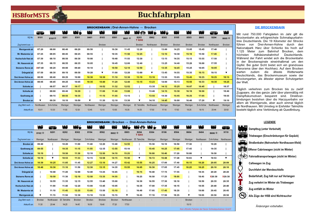Drei-Annen-Hohne → Brocken DIE BROCKENBAHN Mit Rund 750.000