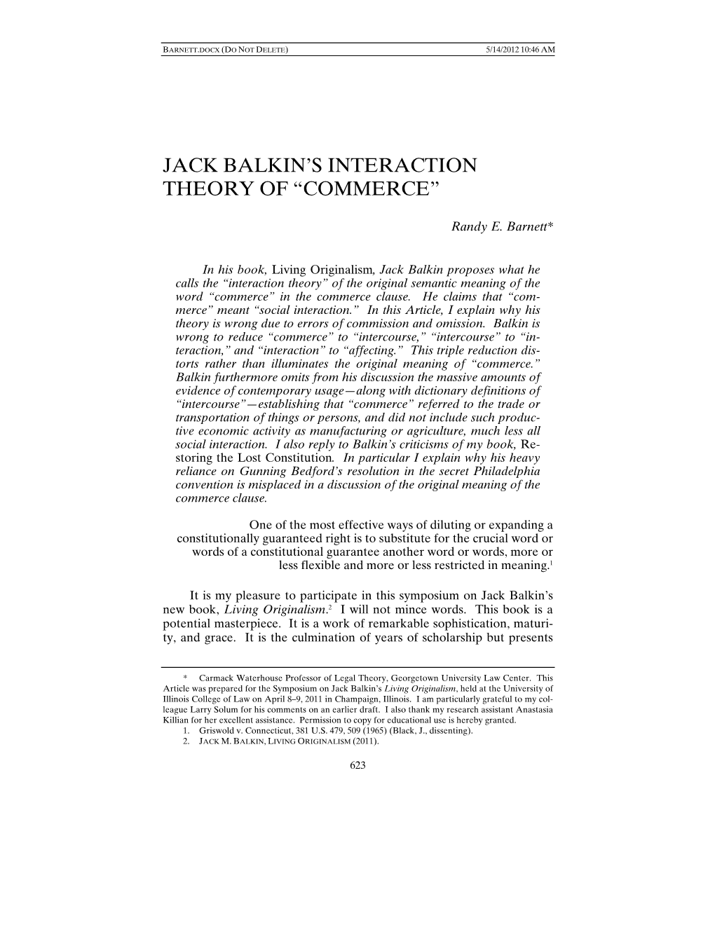 Jack Balkin's Interaction Theory of “Commerce”