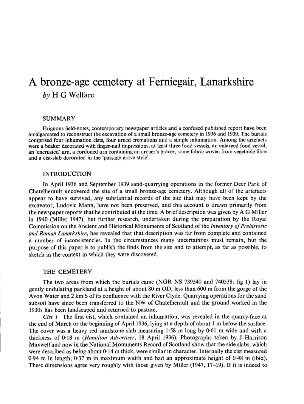 A Bronze-Age Cemetery at Ferniegair, Lanarkshire G Welfare