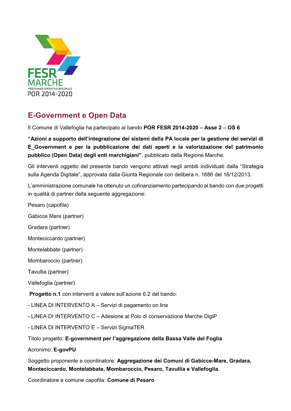 Programma Operativo Regionale E-Government E Open Data