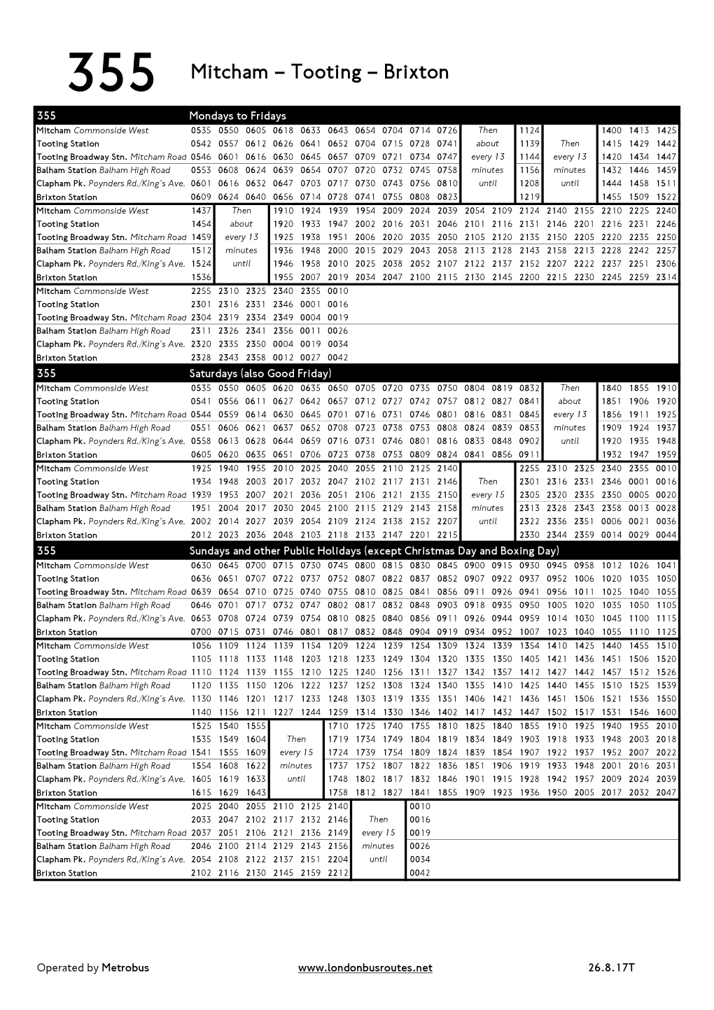 355 Mitcham – Tooting – Brixton
