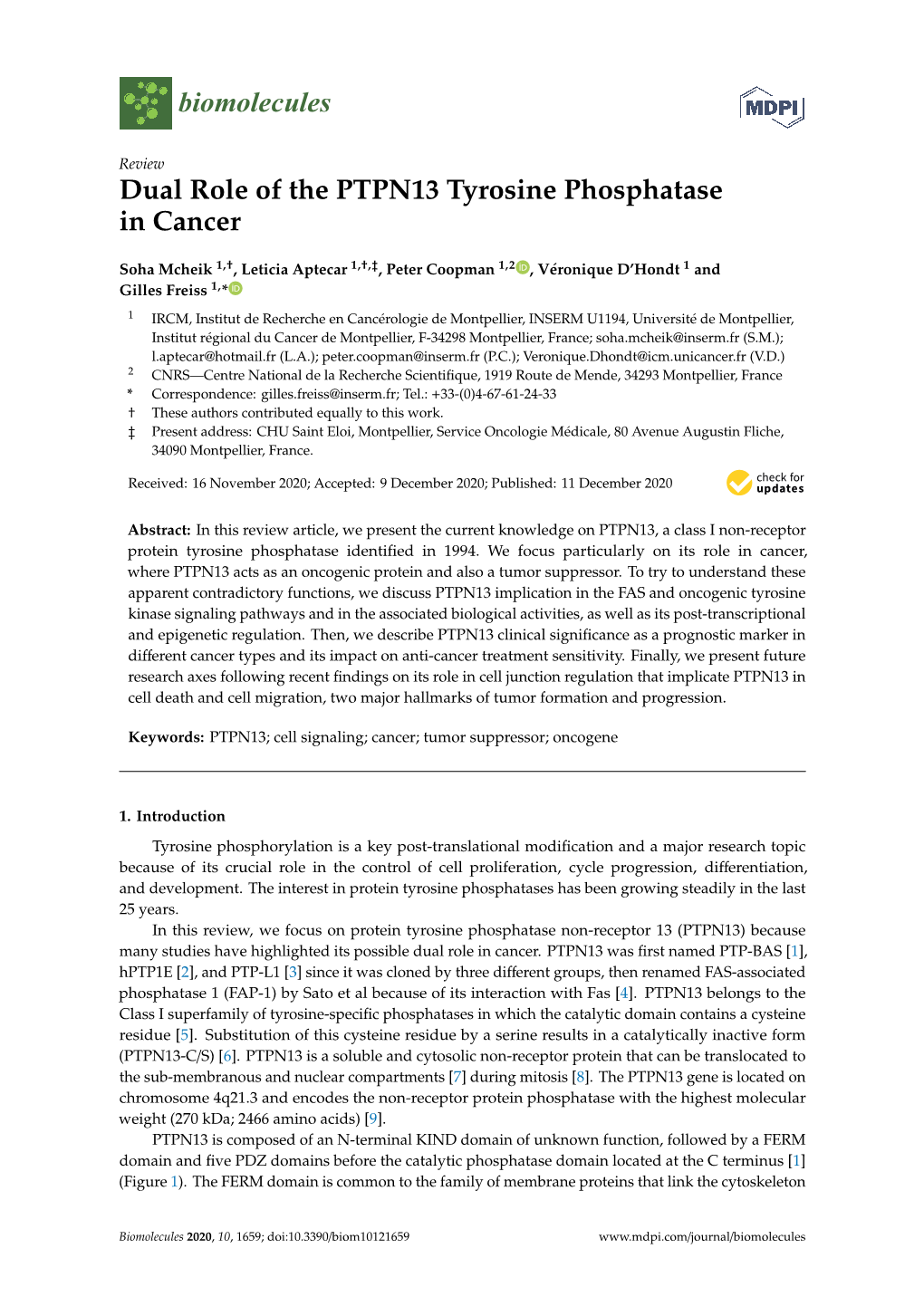 Dual Role of the PTPN13 Tyrosine Phosphatase in Cancer