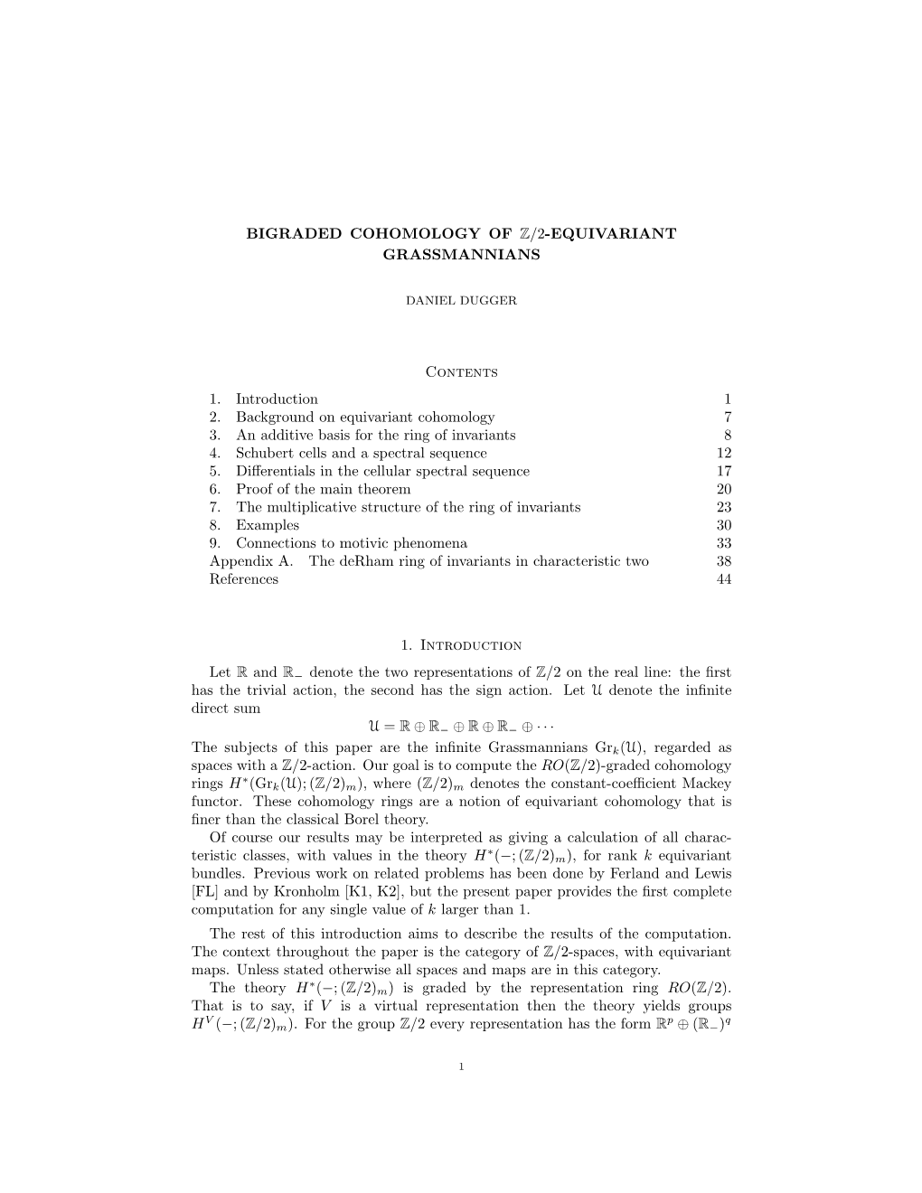 Bigraded Cohomology of Z/2-Equivariant Grassmannians