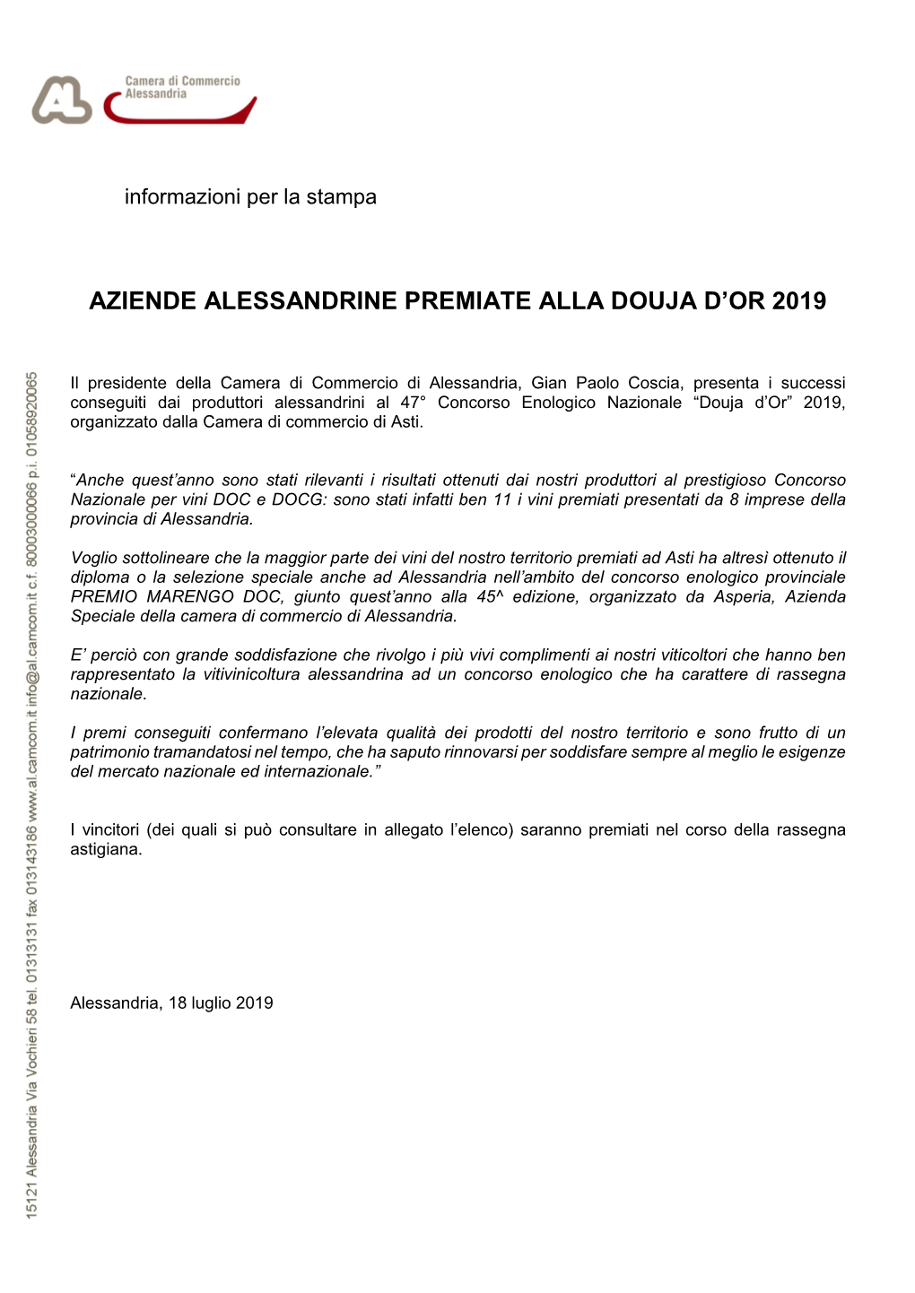 Aziende Alessandrine Premiate Alla Douja D'or 2019