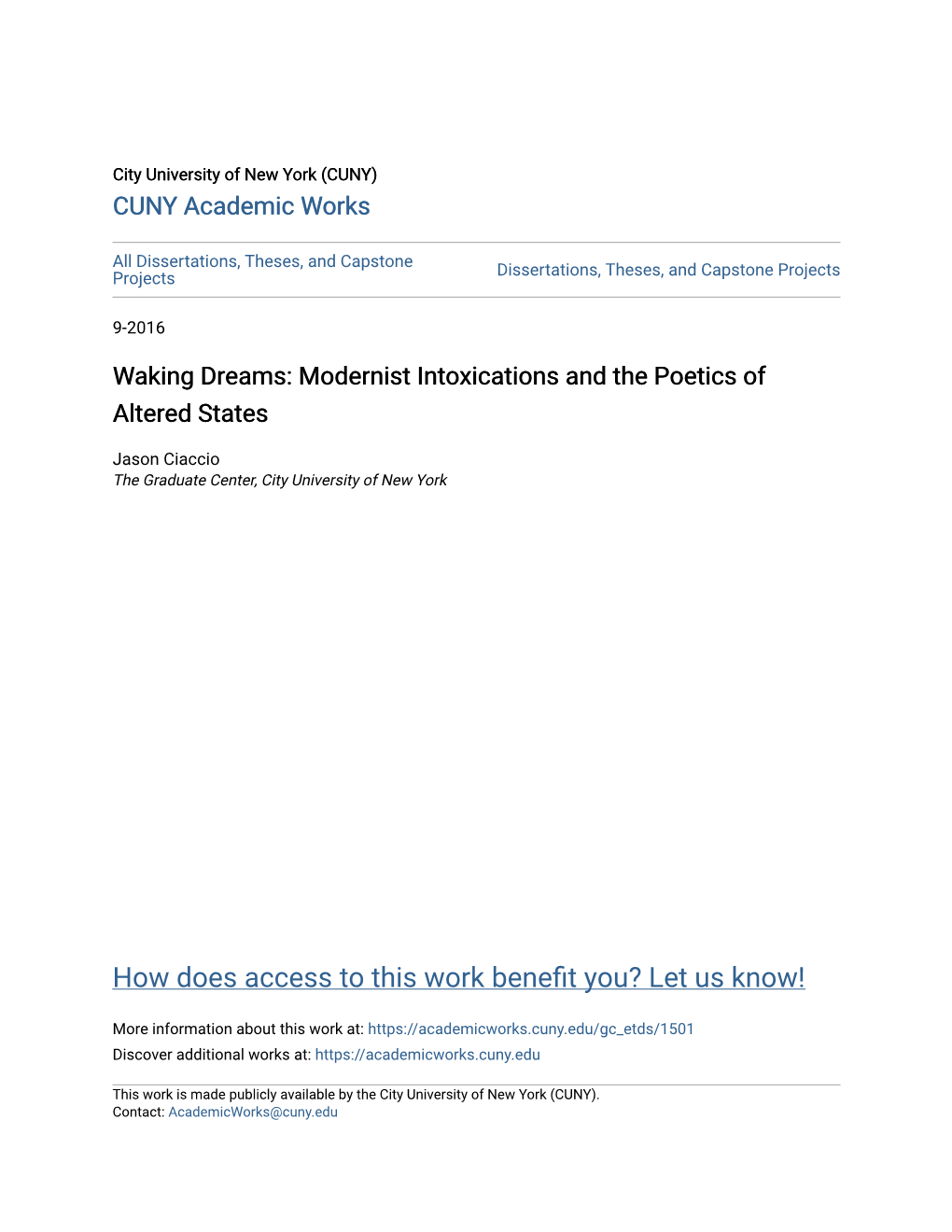 Waking Dreams: Modernist Intoxications and the Poetics of Altered States