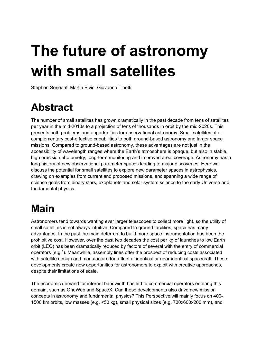 The Future of Astronomy with Small Satellites