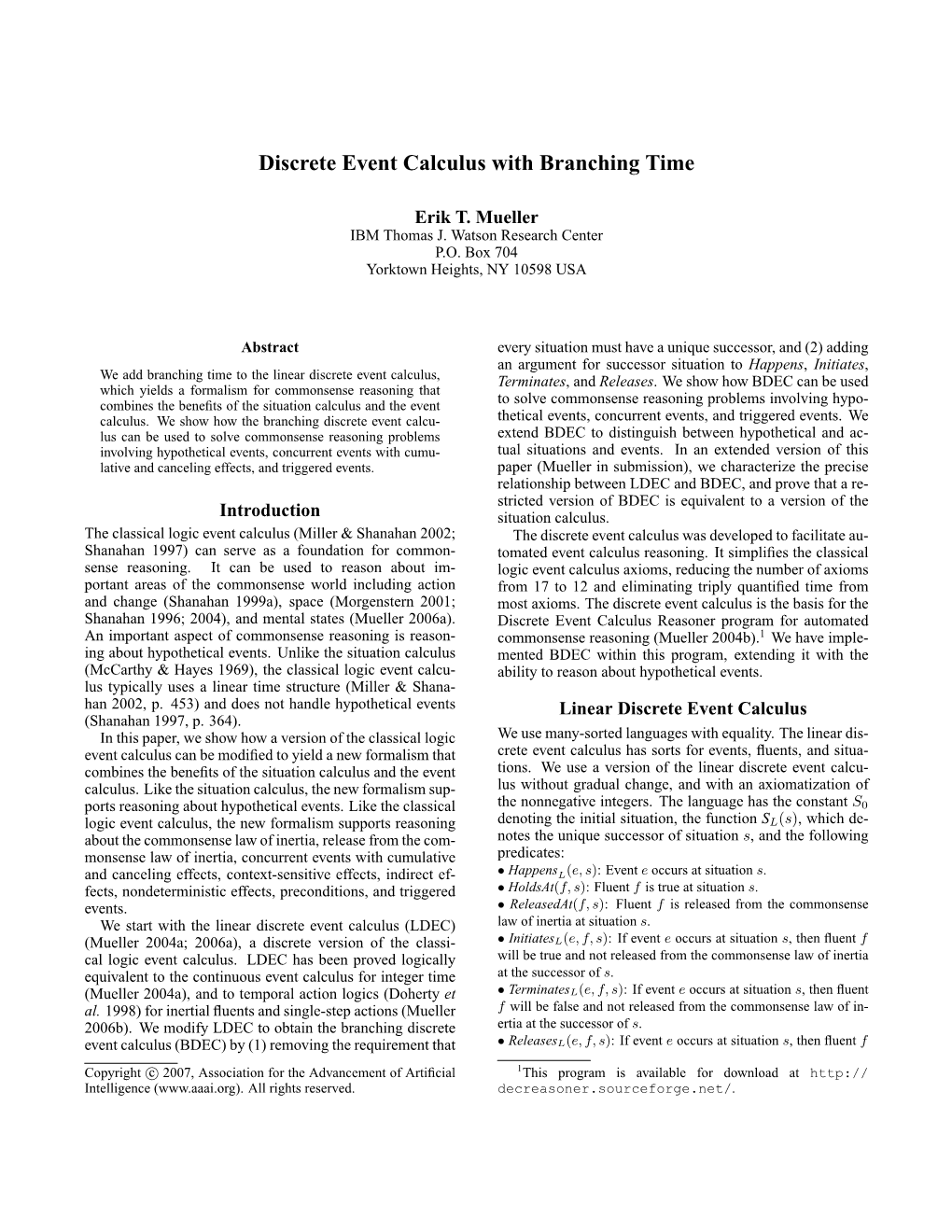 Discrete Event Calculus with Branching Time