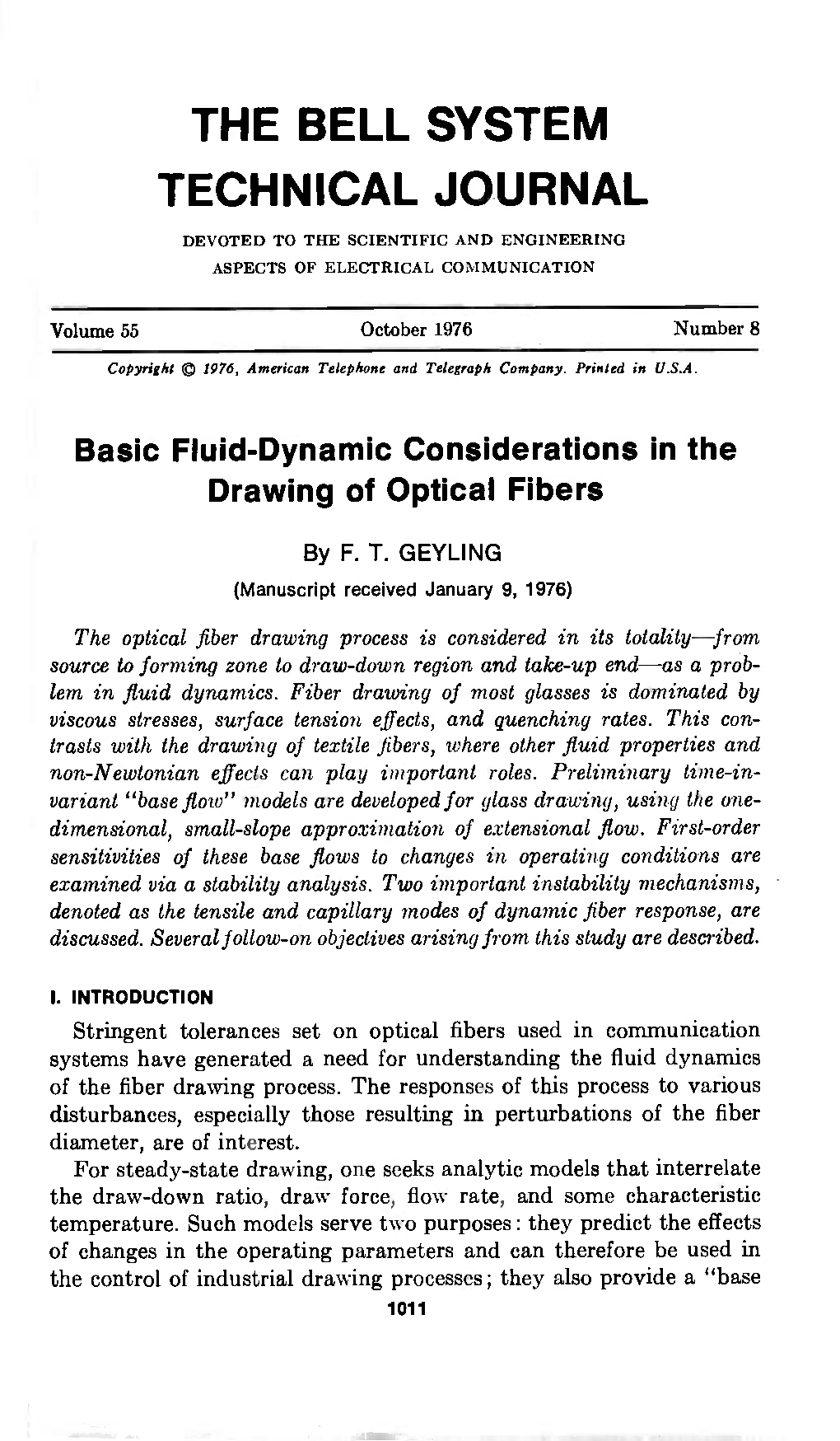 Technical Journal Devoted to the Scientific and Engineering Aspects of Electrical Communication