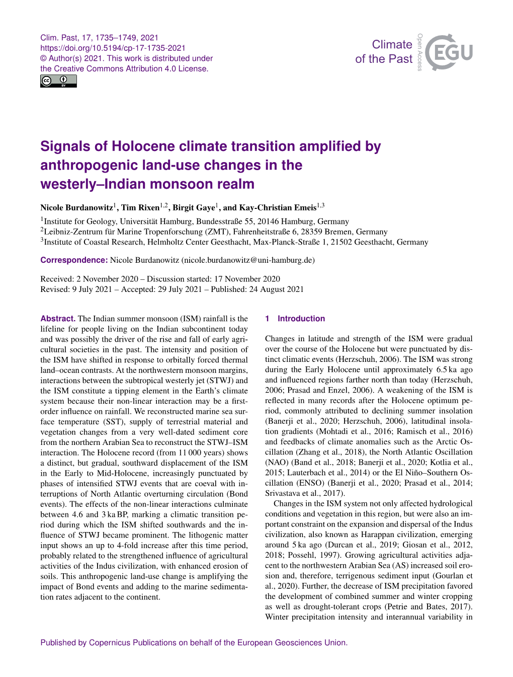 Signals of Holocene Climate Transition Amplified by Anthropogenic Land-Use Changes in the Westerly–Indian Monsoon Realm