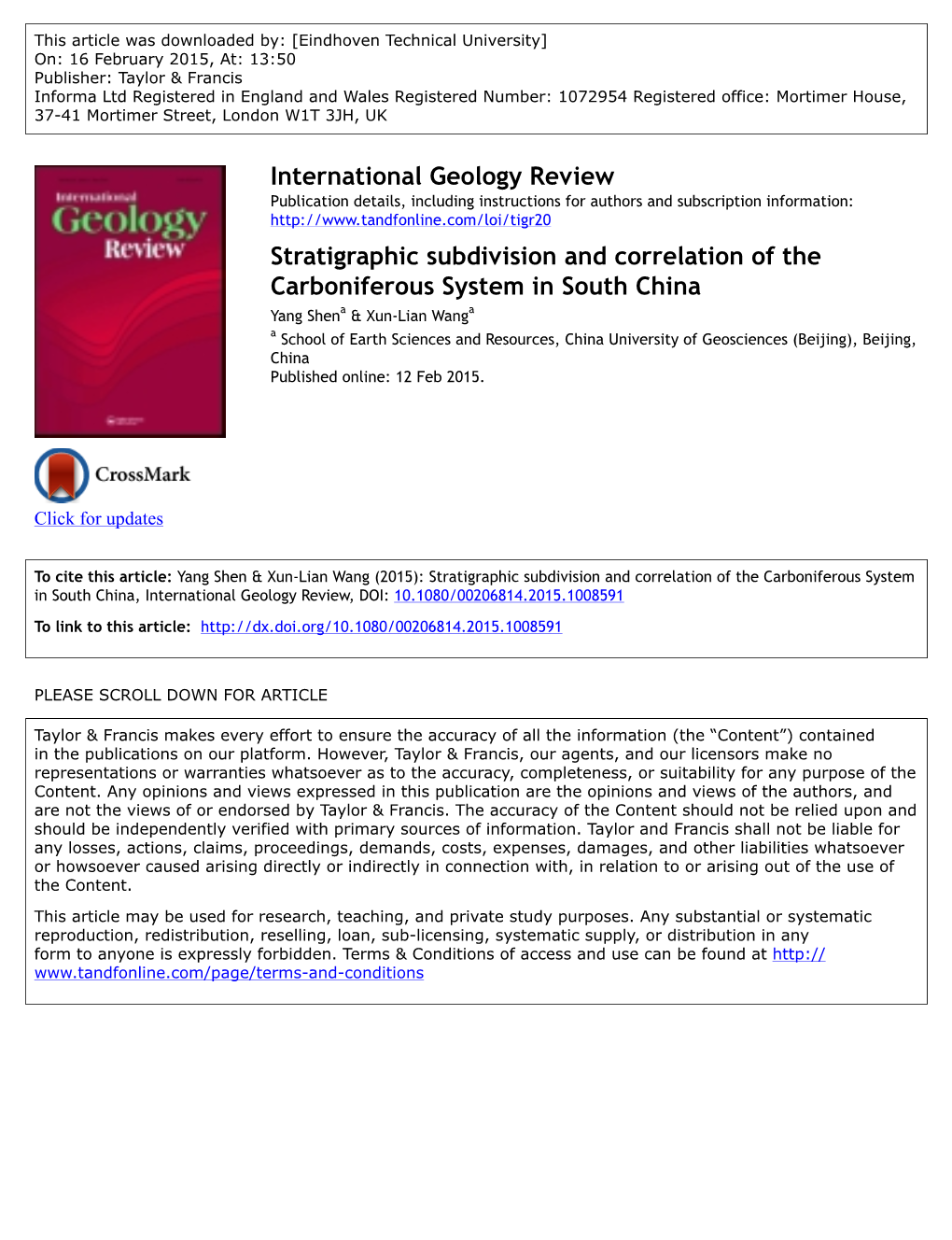 Stratigraphic Subdivision and Correlation of the Carboniferous