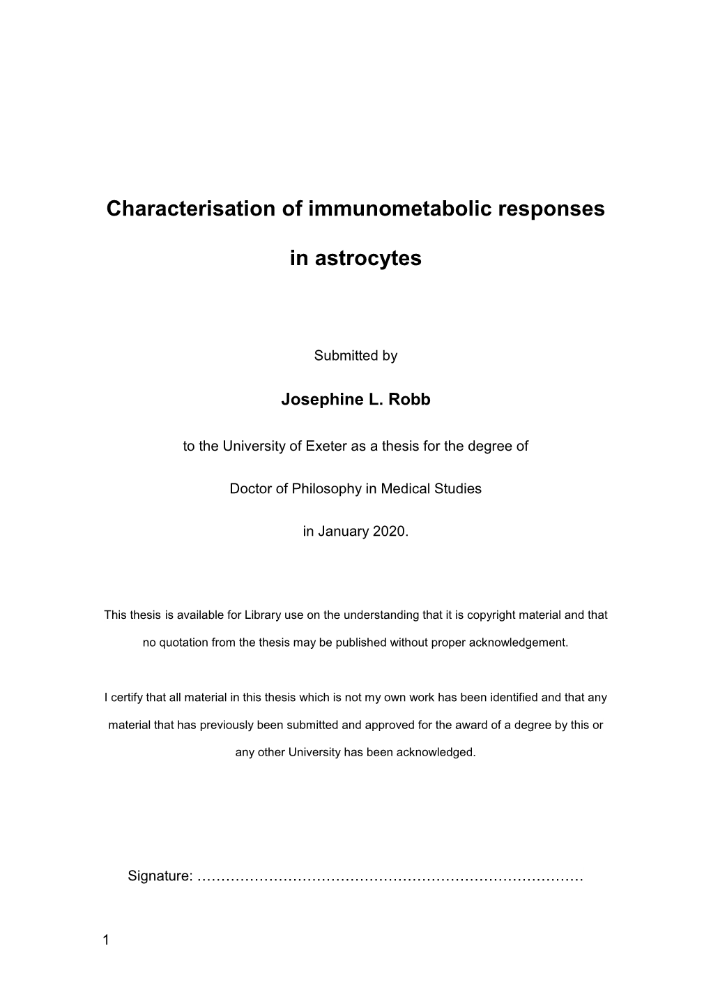 Characterisation of Immunometabolic Responses in Astrocytes