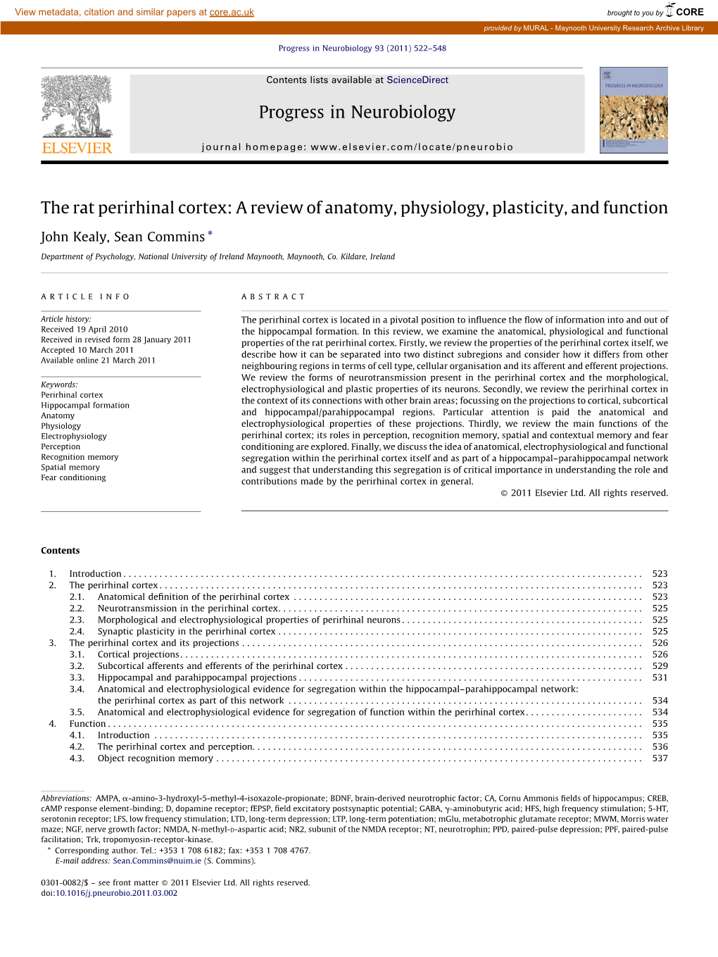 The Rat Perirhinal Cortex: a Review of Anatomy, Physiology, Plasticity, and Function