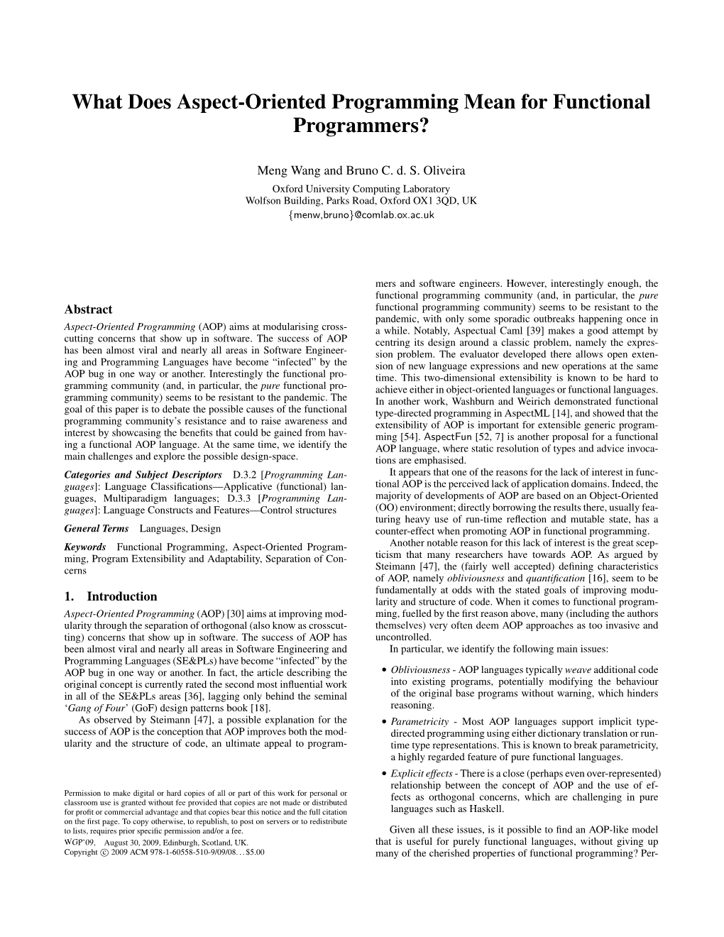 What Does Aspect-Oriented Programming Mean for Functional Programmers?