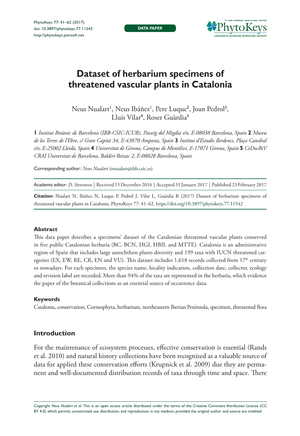 Dataset of Herbarium Specimens of Threatened Vascular Plants in Catalonia