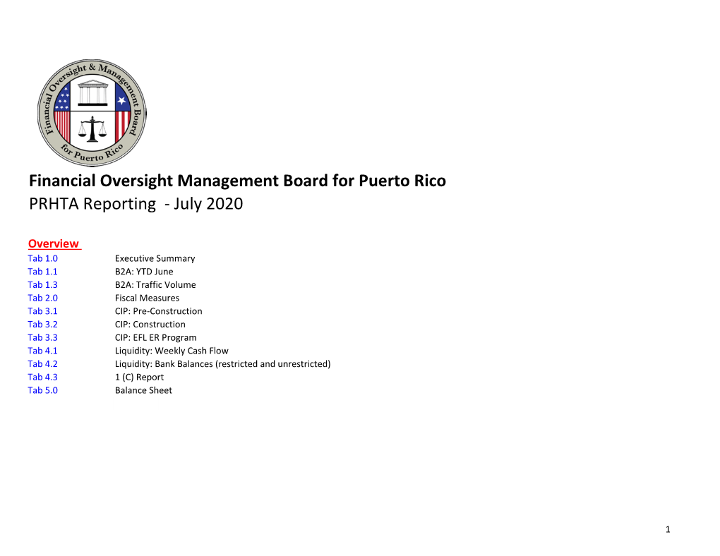 Financial Oversight Management Board for Puerto Rico PRHTA Reporting - July 2020