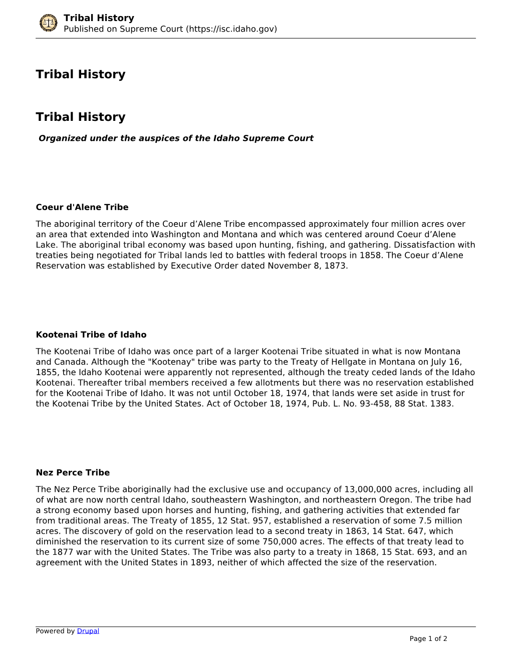 Tribal History Published on Supreme Court (