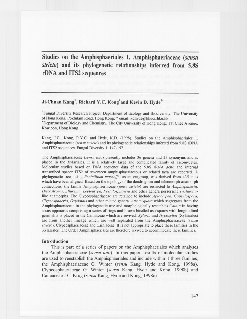 Studies on the Amphisphaeriales 1