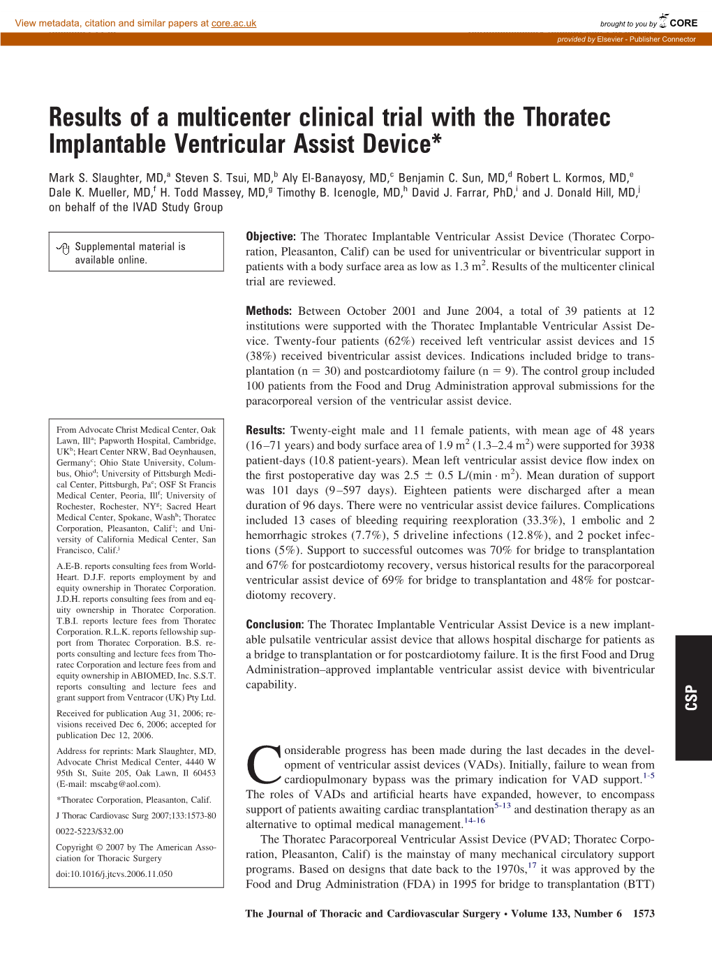 Results of a Multicenter Clinical Trial with the Thoratec Implantable Ventricular Assist Device*