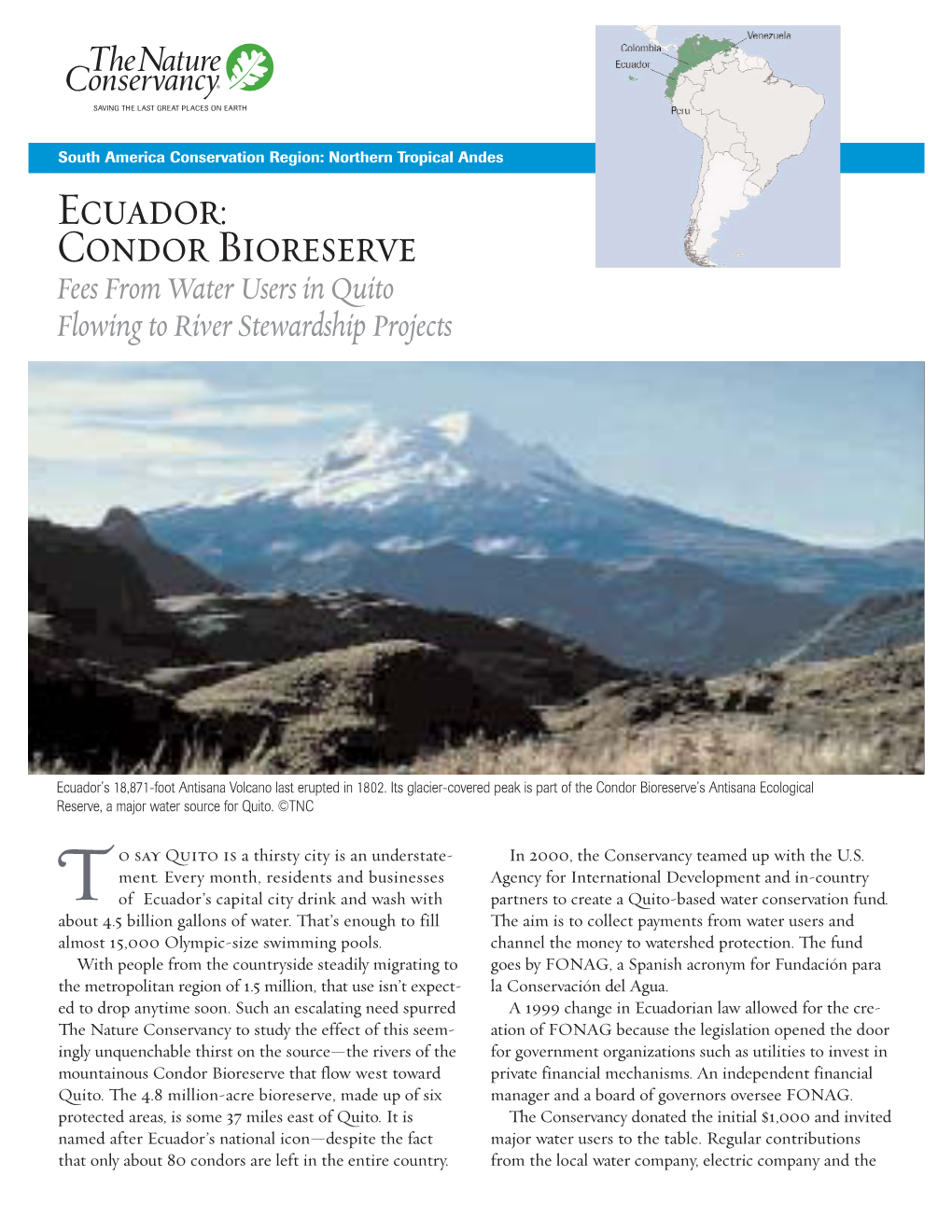 Ecuador: Condor Bioreserve Fees from Water Users in Quito Flowing to River Stewardship Projects