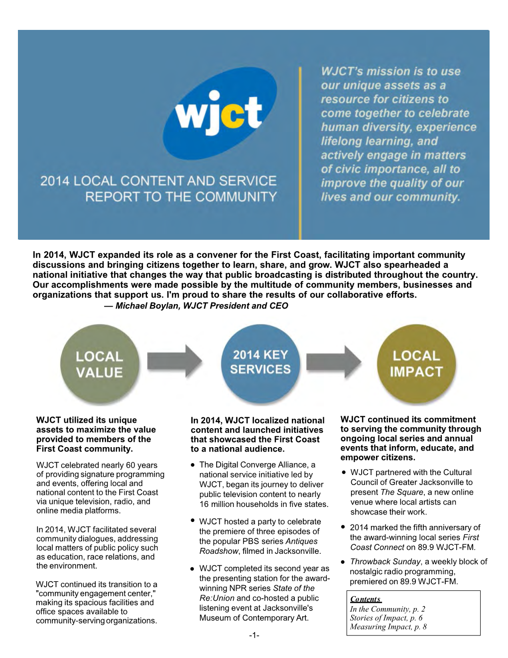 In 2014, WJCT Expanded Its Role As a Convener for the First Coast