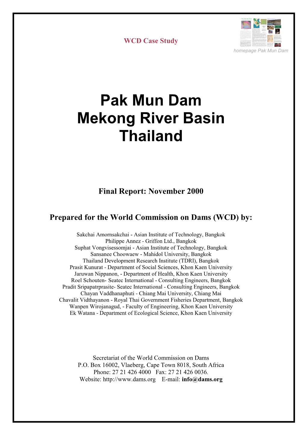 Pak Mun Dam Mekong River Basin Thailand