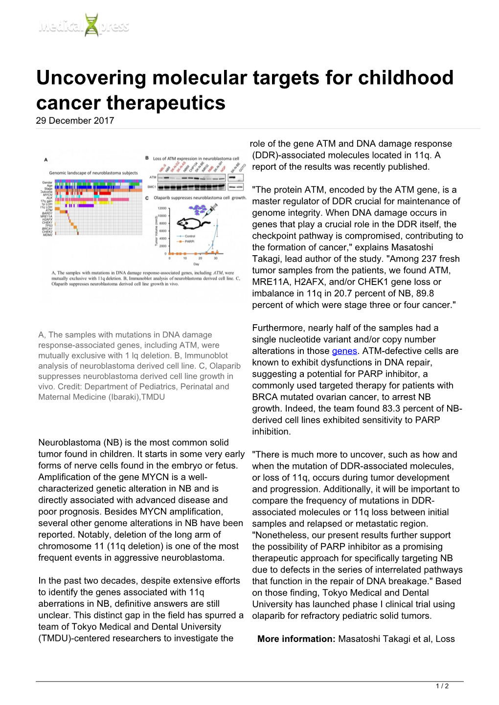 Uncovering Molecular Targets for Childhood Cancer Therapeutics 29 December 2017