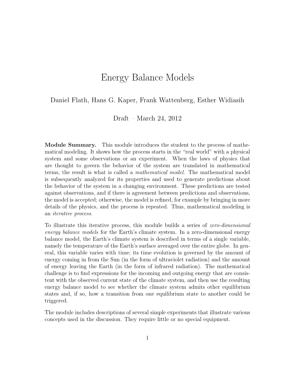 Energy Balance Models