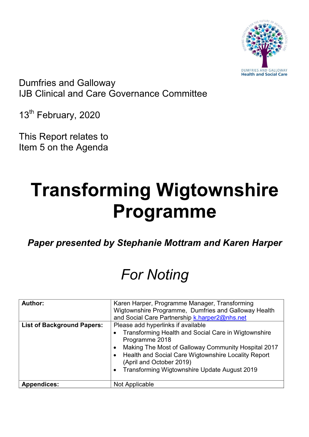 Transforming Wigtownshire Programme