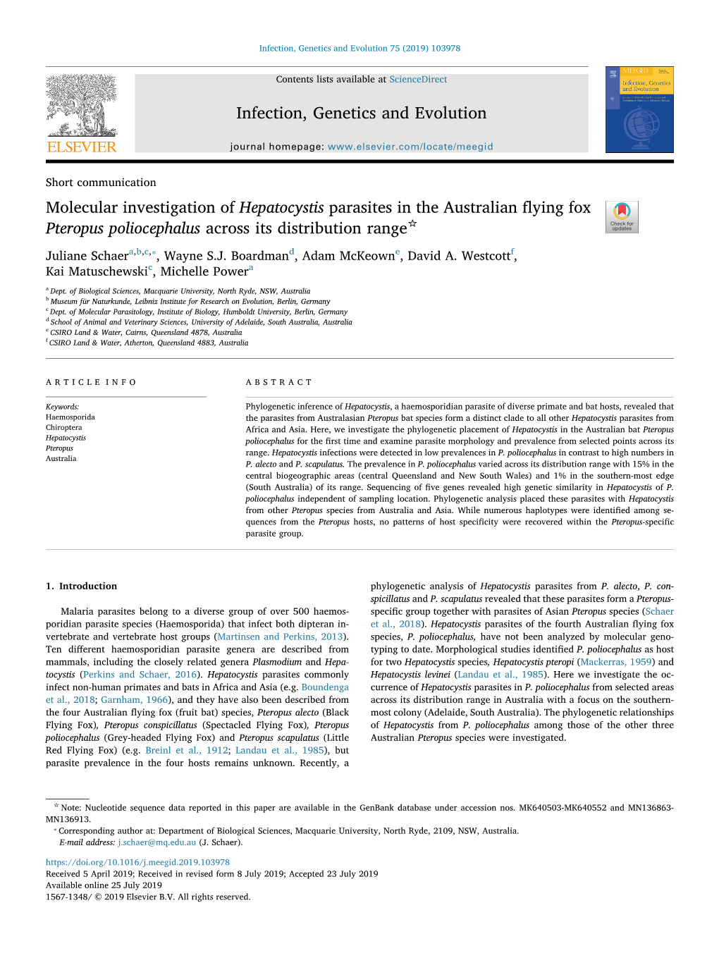 Molecular Investigation of Hepatocystis Parasites in The