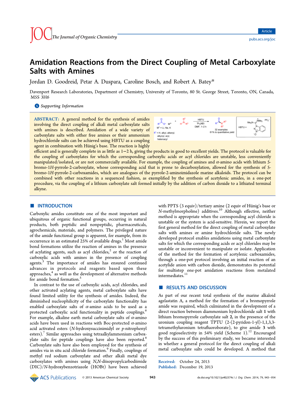 Amidation Reactions from the Direct Coupling of Metal Carboxylate Salts with Amines Jordan D