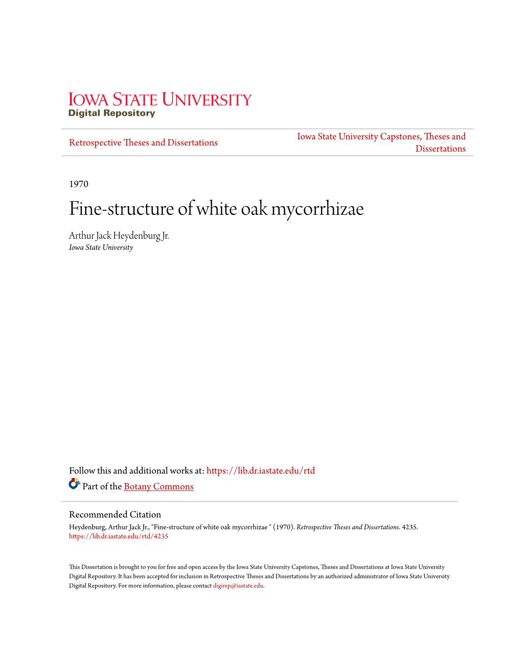 Fine-Structure of White Oak Mycorrhizae Arthur Jack Heydenburg Jr