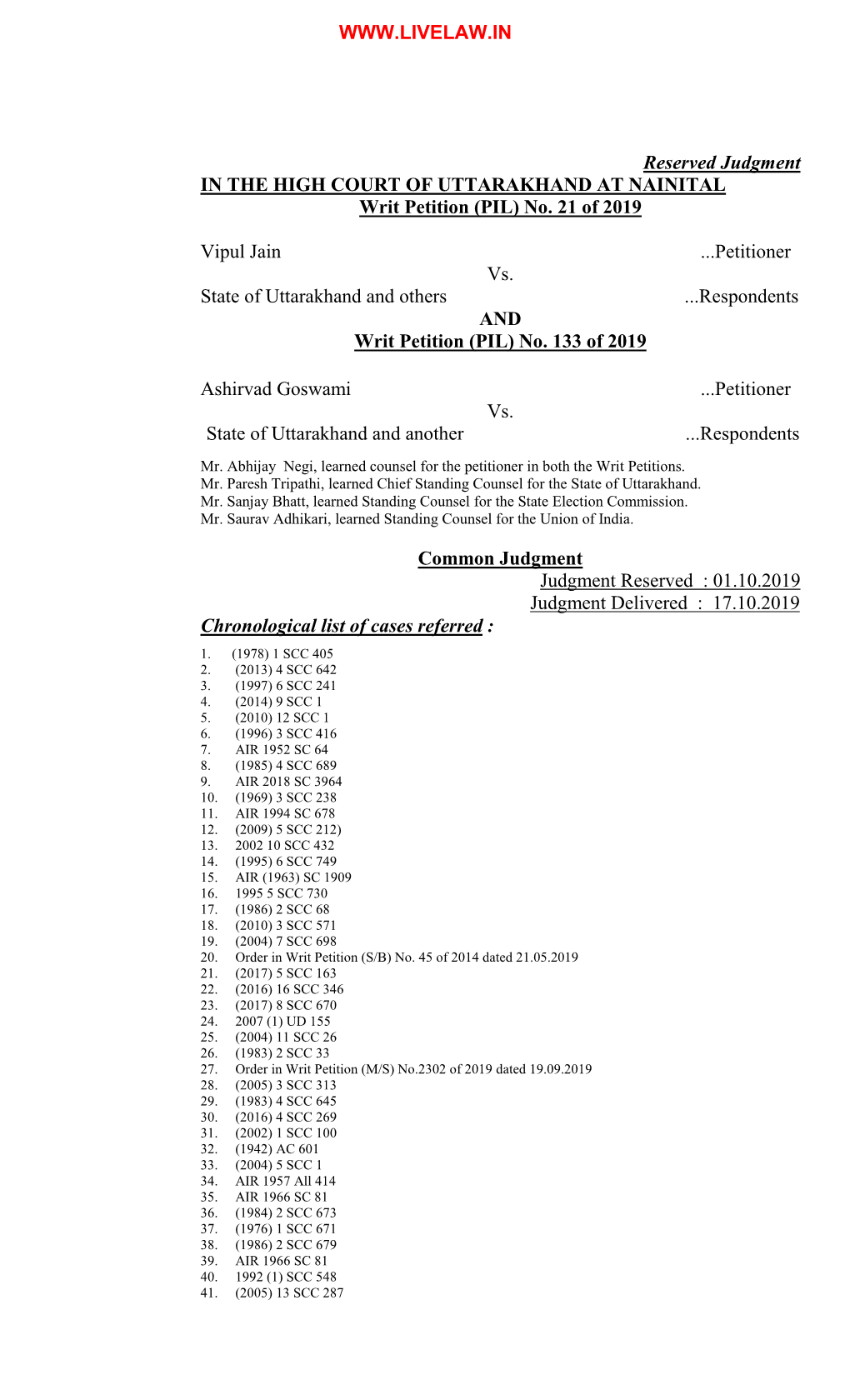 (PIL) No. 21 of 2019 Vipul Jain ...Petitioner Vs