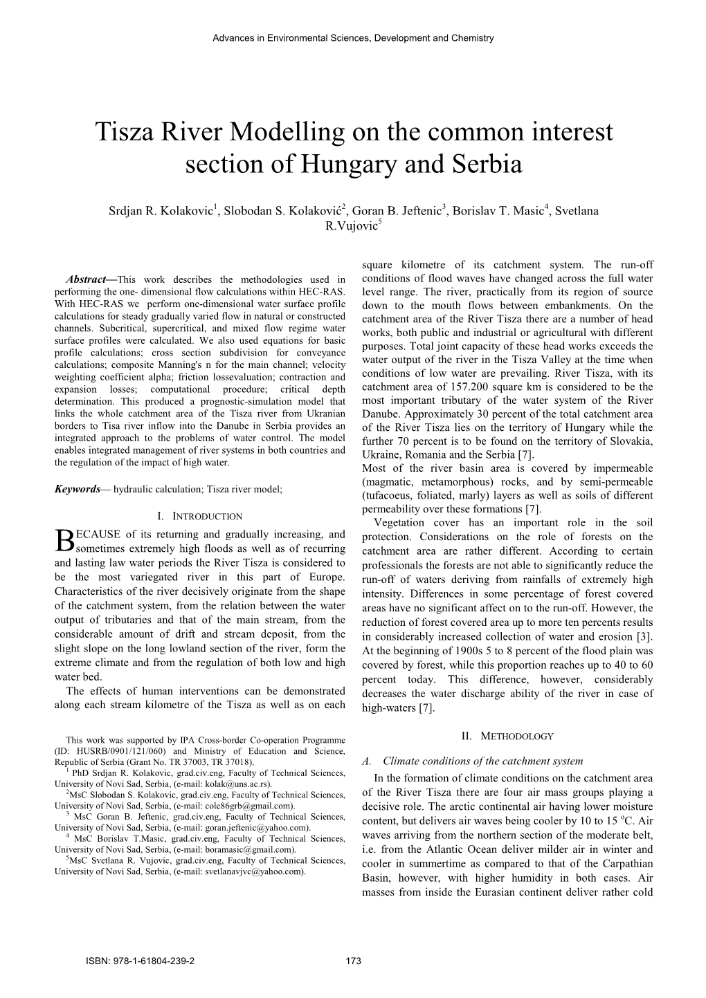 Tisza River Modelling on the Common Interest Section of Hungary and Serbia