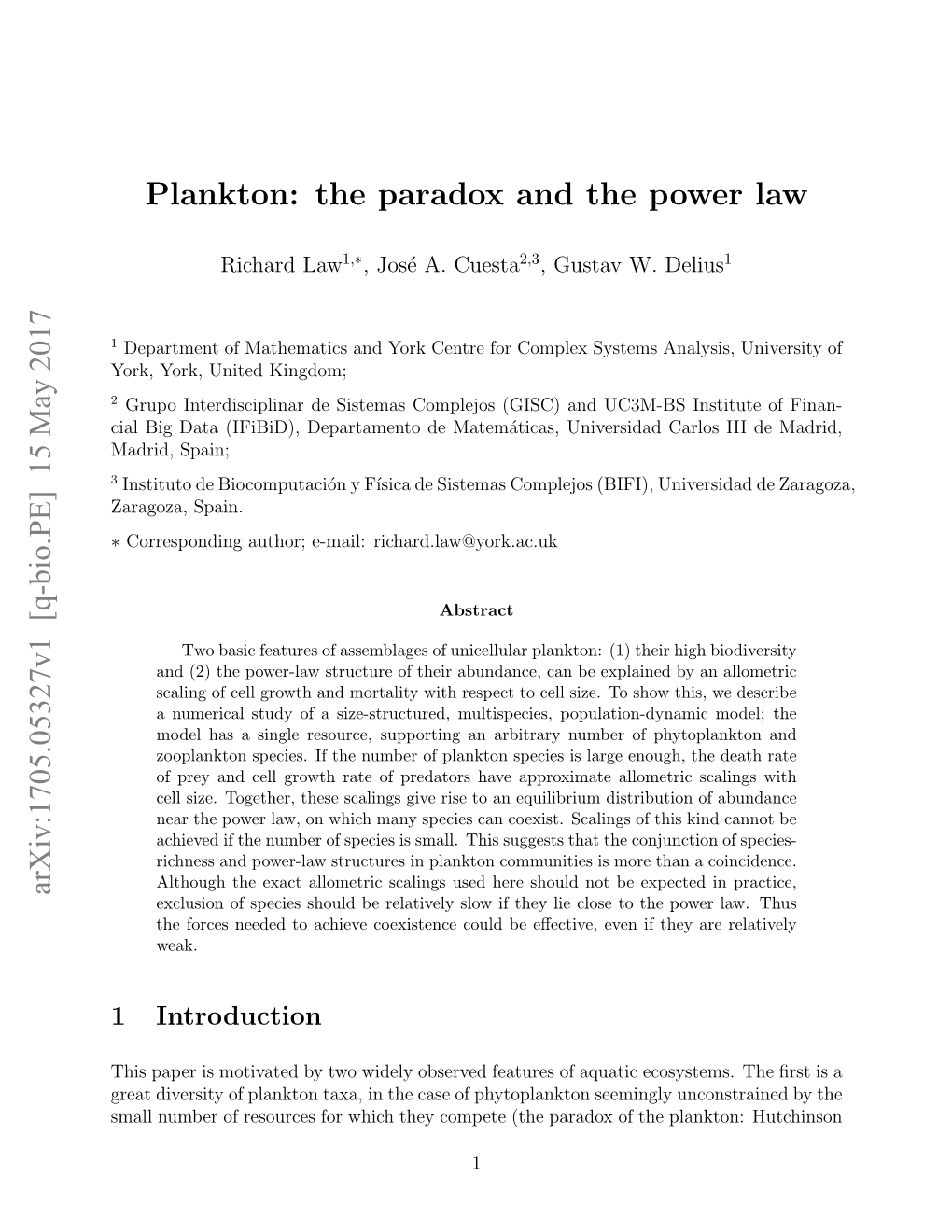 Plankton: the Paradox and the Power Law Arxiv:1705.05327V1