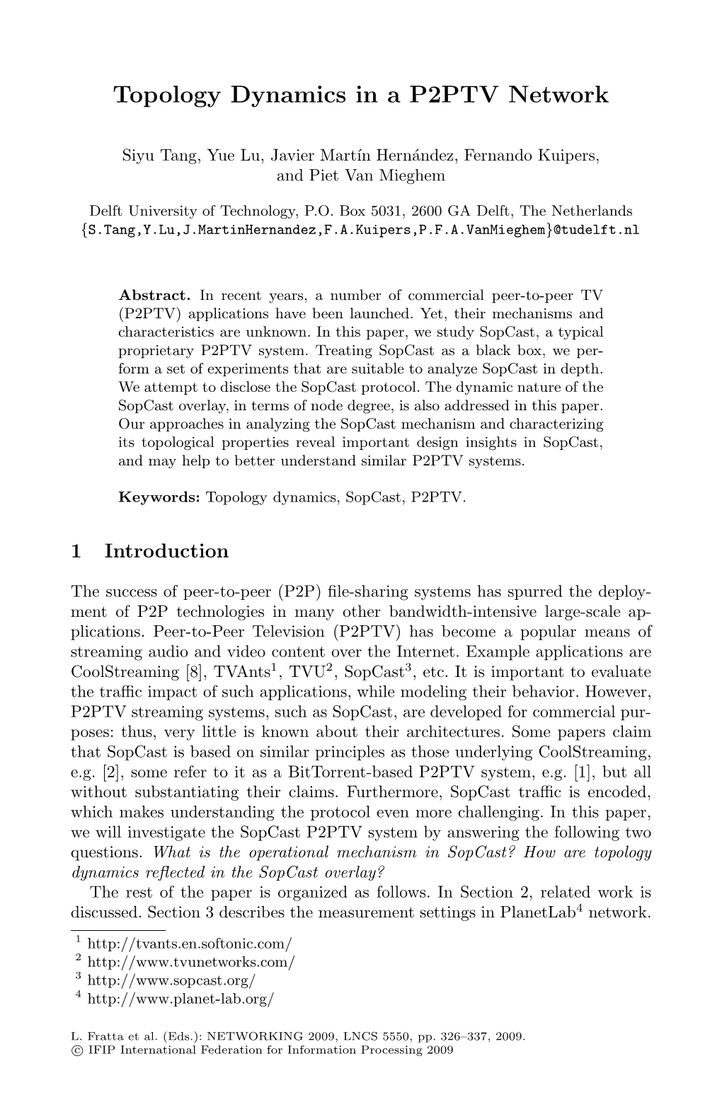 Topology Dynamics in a P2PTV Network